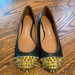 Jeffrey Campbell gold spiked flats